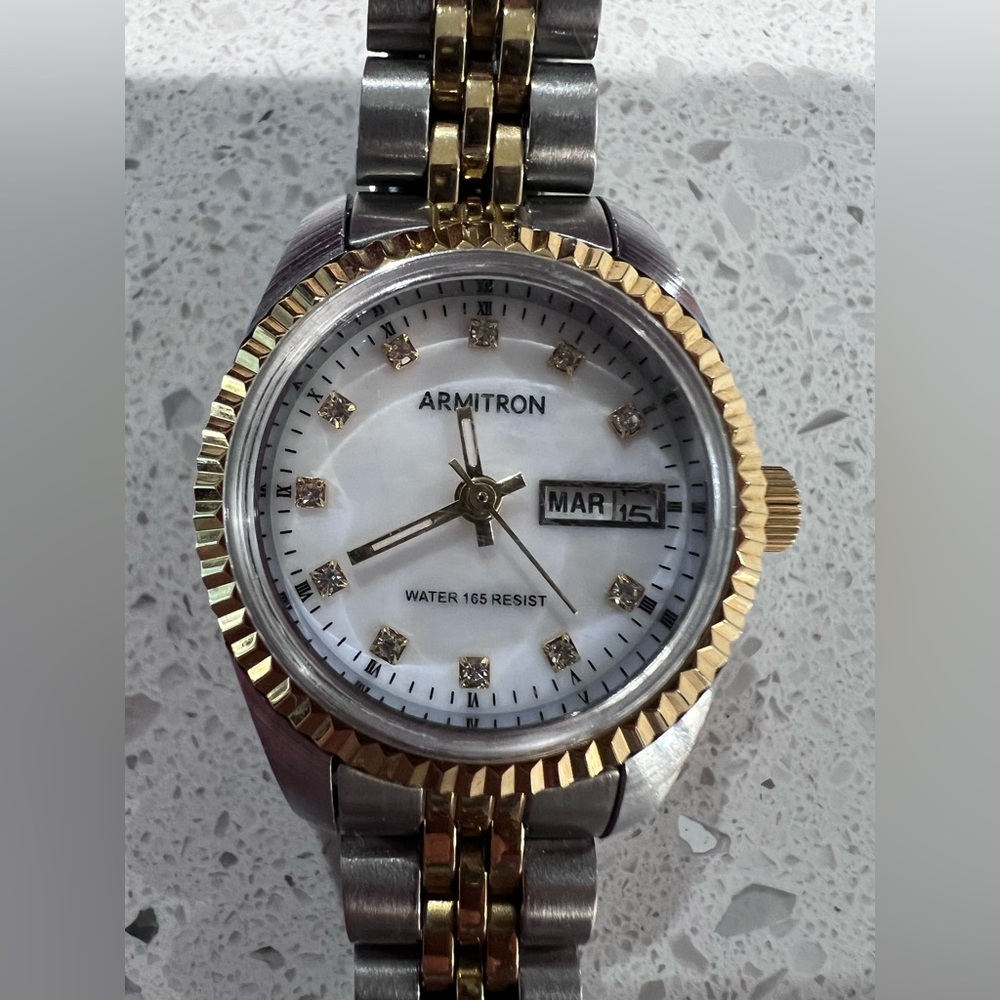 ARMITRON 24mm Quartz Gold Silver Tone Watch Crystal Accents